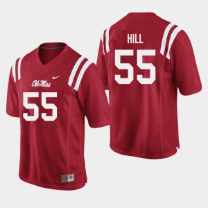 Mens Ole Miss Rebels KD Hill #55 Red Embroidery Jersey 374941-395
