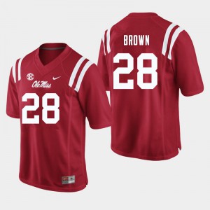 Men Ole Miss Rebels Markevious Brown #28 Red Embroidery Jerseys 349218-510
