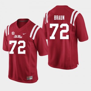 Mens Ole Miss Rebels Tobias Braun #72 Red Embroidery Jersey 904935-163