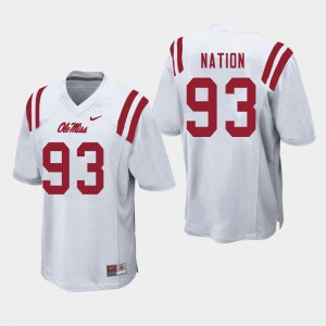 Men Ole Miss Rebels Cale Nation #93 Embroidery White Jersey 132744-793