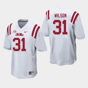 Mens Ole Miss Rebels Calvin Wilson #31 Stitched White Jerseys 836647-403
