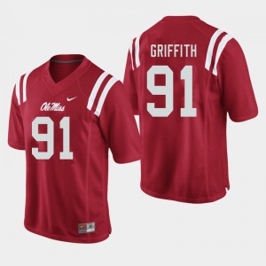 Mens Ole Miss Rebels Casey Griffith #91 College Red Jersey 641474-972