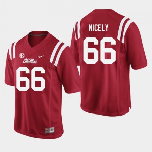 Mens Ole Miss Rebels Cedrick Nicely #66 College Red Jersey 601169-697