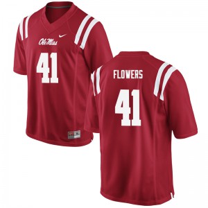 Mens Ole Miss Rebels Charlie Flowers #41 Embroidery Red Jerseys 822041-288