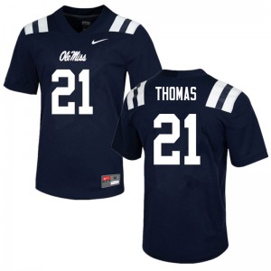 Men Ole Miss Rebels Damarcus Thomas #21 Embroidery Navy Jerseys 541013-267