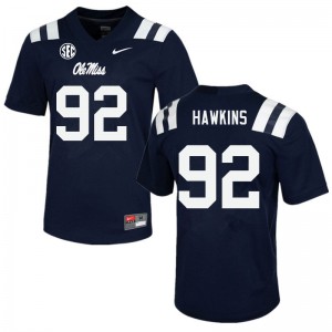Men's Ole Miss Rebels JJ Hawkins #92 Football Navy Jersey 609530-510
