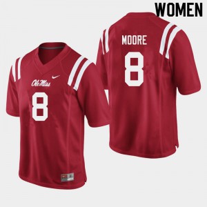Womens Ole Miss Rebels Elijah Moore #8 College Red Jersey 178114-570