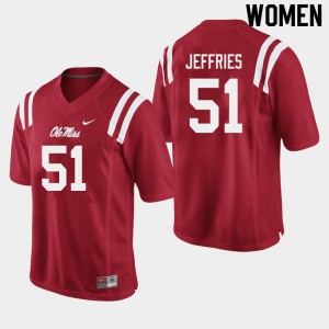 Womens Ole Miss Rebels Eric Jeffries #51 Player Red Jerseys 157402-139