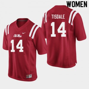 Women Ole Miss Rebels Grant Tisdale #14 Football Red Jerseys 779061-145