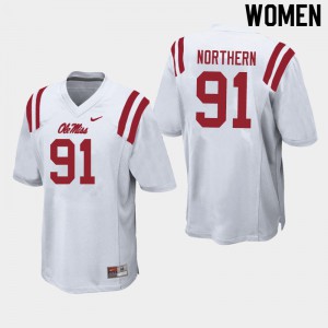 Womens Ole Miss Rebels Hal Northern #91 White Stitched Jerseys 367090-981