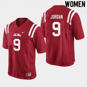 Womens Ole Miss Rebels Jalen Jordan #9 Red University Jerseys 423112-679