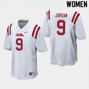 Womens Ole Miss Rebels Jalen Jordan #9 Stitched White Jersey 650784-537