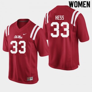 Women Ole Miss Rebels Jonathan Hess #33 Red Alumni Jersey 237999-865