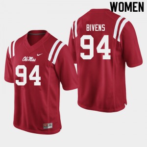 Women Ole Miss Rebels Quentin Bivens #94 Red University Jerseys 414539-847