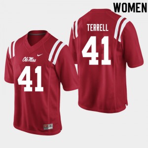 Womens Ole Miss Rebels CJ Terrell #41 Red Official Jerseys 168753-158