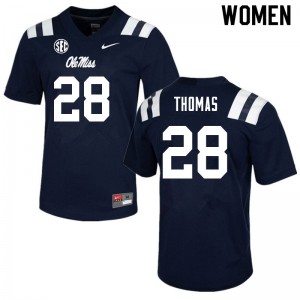 Women Ole Miss Rebels Damarcus Thomas #28 Navy Official Jersey 882339-165