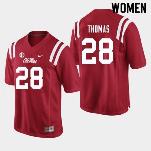 Women's Ole Miss Rebels Damarcus Thomas #28 Official Red Jerseys 424135-521