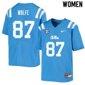 Women Ole Miss Rebels Hudson Wolfe #87 Powder Blue Football Jerseys 860388-926