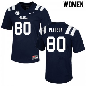 Womens Ole Miss Rebels Jahcour Pearson #80 Navy NCAA Jerseys 846762-983