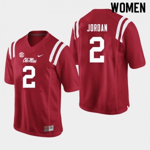 Women's Ole Miss Rebels Jalen Jordan #2 Football Red Jersey 330928-887