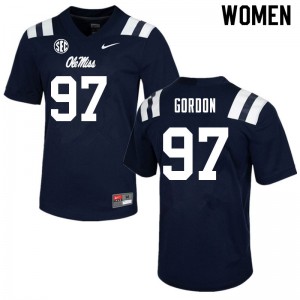 Women Ole Miss Rebels Jamond Gordon #97 Football Navy Jerseys 253533-532