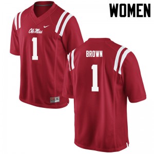 Women Ole Miss Rebels A.J. Brown #1 Red Official Jerseys 514877-970