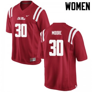 Women's Ole Miss Rebels A.J. Moore #30 Red Football Jersey 509656-976