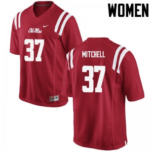 Women Ole Miss Rebels Art Mitchell #37 Football Red Jersey 888802-290