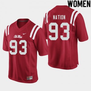 Womens Ole Miss Rebels Cale Nation #93 Official Red Jersey 275760-592