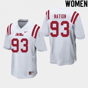 Womens Ole Miss Rebels Cale Nation #93 White Embroidery Jerseys 831324-179