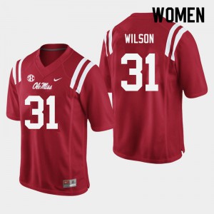 Women's Ole Miss Rebels Calvin Wilson #31 Stitched Red Jerseys 720727-108