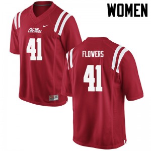 Women Ole Miss Rebels Charlie Flowers #41 Stitched Red Jersey 345802-663