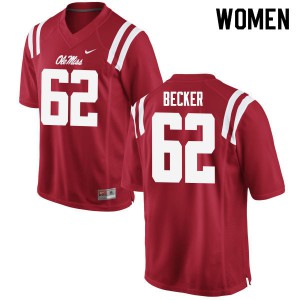 Women Ole Miss Rebels Cole Becker #62 Red Football Jersey 893690-784
