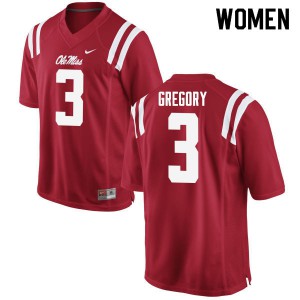 Women's Ole Miss Rebels DeMarcus Gregory #3 Red Football Jerseys 285027-519