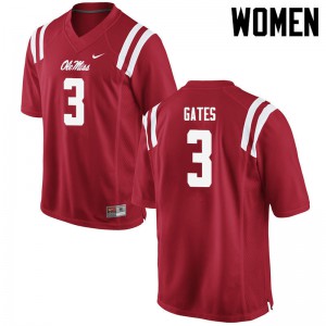 Womens Ole Miss Rebels DeMarquis Gates #3 Embroidery Red Jerseys 882252-347