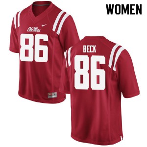Womens Ole Miss Rebels Drake Beck #86 Red Stitch Jersey 668903-471