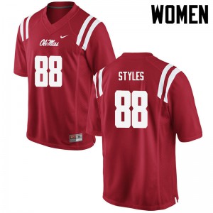 Women's Ole Miss Rebels Garrett Styles #88 Red College Jersey 853694-180