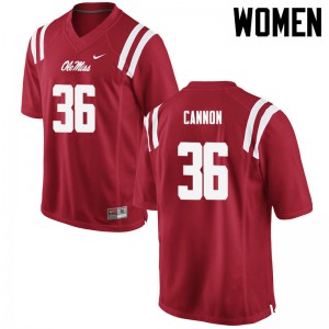 Women Ole Miss Rebels Glenn Cannon #36 Red University Jerseys 153741-384