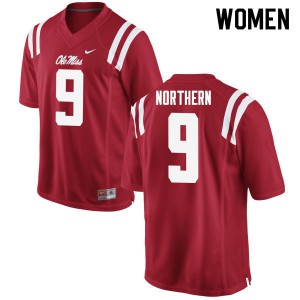 Womens Ole Miss Rebels Hal Northern #9 Embroidery Red Jersey 428980-430