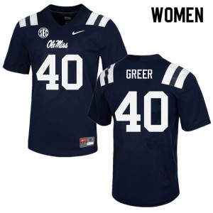 Womens Ole Miss Rebels Jack Greer #40 Football Navy Jersey 239953-279