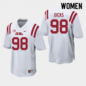 Women's Ole Miss Rebels Jaden Dicks #98 Stitched White Jerseys 914735-391