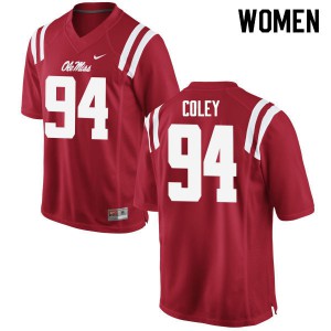 Womens Ole Miss Rebels James Coley #94 Red Stitch Jerseys 865204-743