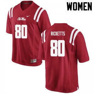 Women's Ole Miss Rebels Josh Ricketts #80 University Red Jerseys 152503-989