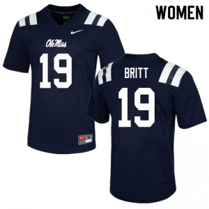 Women Ole Miss Rebels Marc Britt #19 Navy NCAA Jerseys 655884-948