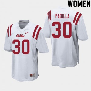 Womens Ole Miss Rebels Mario Padilla #30 Alumni White Jerseys 113432-118
