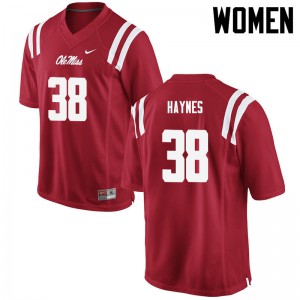 Women Ole Miss Rebels Marquis Haynes #38 Embroidery Red Jerseys 146313-982