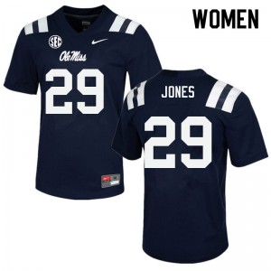 Women Ole Miss Rebels Matt Jones #29 Navy Stitch Jerseys 701276-928