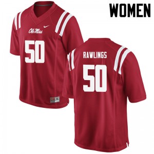 Women Ole Miss Rebels Sean Rawlings #50 NCAA Red Jerseys 473330-346