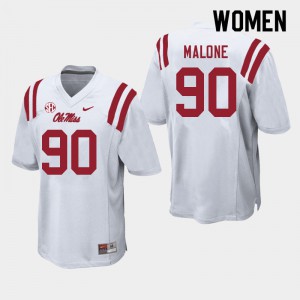 Women Ole Miss Rebels Tywone Malone #90 University White Jerseys 216792-465
