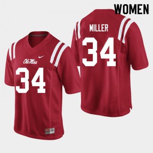 Womens Ole Miss Rebels Zavier Miller #34 Red Player Jerseys 348703-644